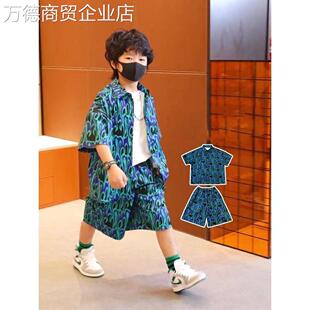 花衬衫男童怀旧港风童装走秀复古穿搭8090年代80后服装儿童套装