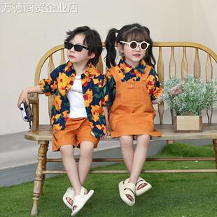 花衬衫男童女童港风复古穿搭怀旧童装演出80后服装儿童8090年代