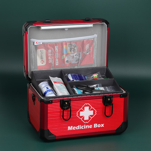 安援加厚铝合金药箱含18样套装