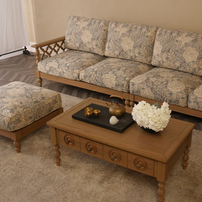 简约实木山茶花布艺沙发