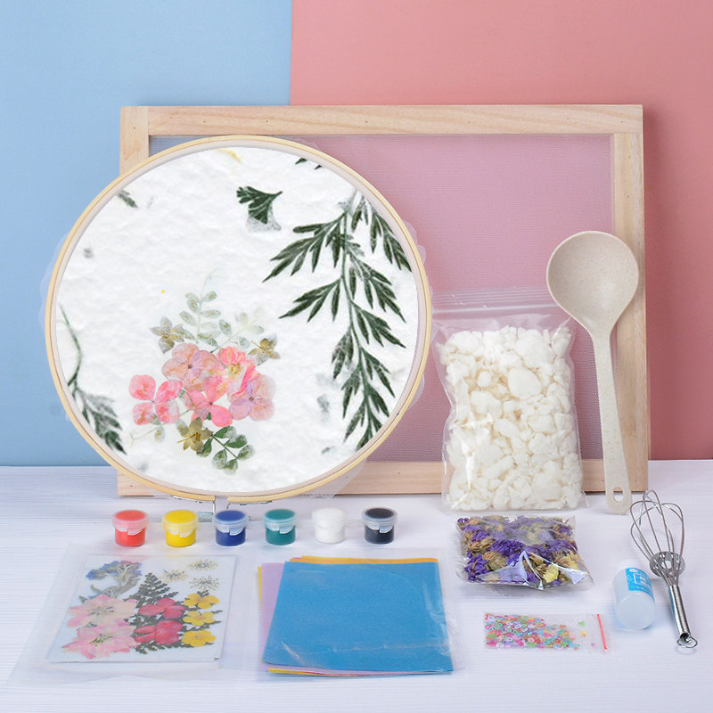 古法造纸术套装材料包 儿童diy手工纸浆花草纸再生纸实验制作网框