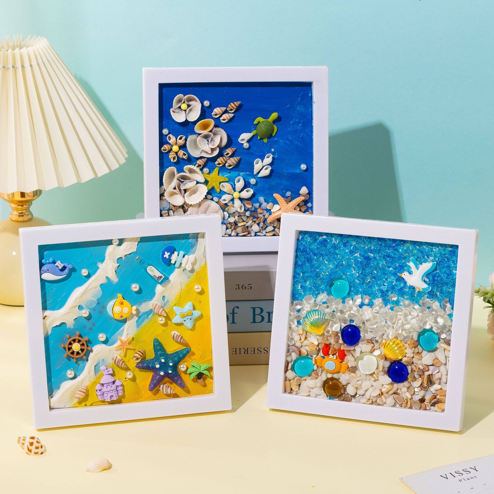 diy贝壳相框粘贴画儿童海洋主题海底世界肌理画工艺品制作材料包图片