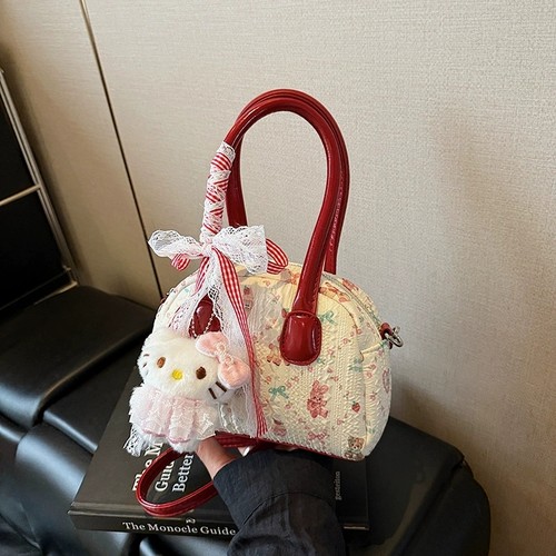 韩系少女甜美蝴蝶结保龄球包包女2025新款洋气百搭通勤单肩手提包