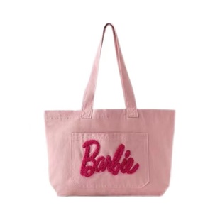芭比托特包大容量粉色帆布包购物袋刺绣手提包百搭单肩包多巴胺