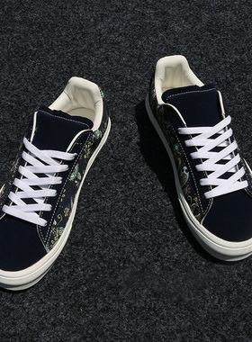 【必不可少】人手一双丨男时尚板鞋男鞋腰果花藏蓝色帆布鞋男