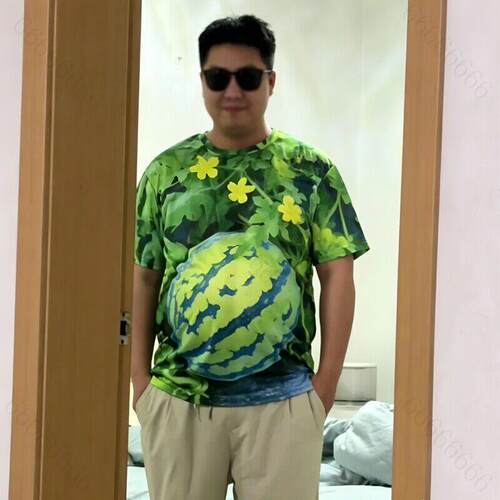 胖肚男西瓜图案短袖3D印