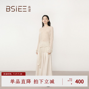 BSiEE本涩绑带套头毛衣2025夏季 天丝亚麻慵懒风宽松上衣女 新品