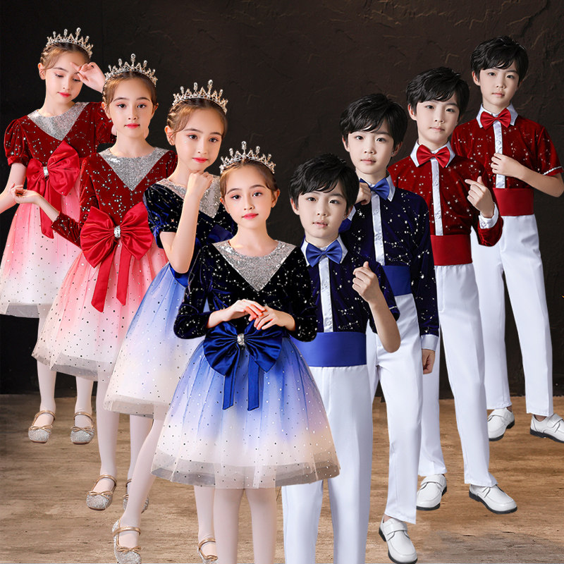 儿童合唱服毕业照礼服女童蓬蓬裙中小学生诗词朗诵大合唱表演校服