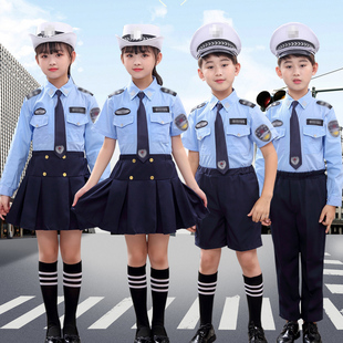 儿童警察服舞蹈套装男女童合唱小警官服小交警交通服装制服表演服