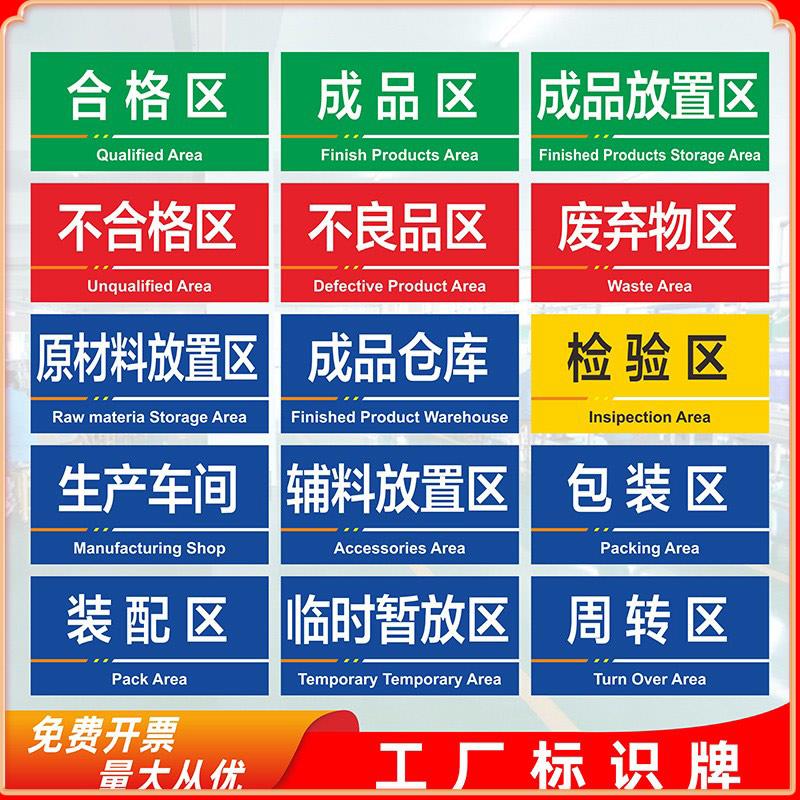 成品不良品合格区标志牌工厂生产车间仓库标识牌分区验厂区域划分悬挂标志标示指示提示科室牌验厂标识牌定制