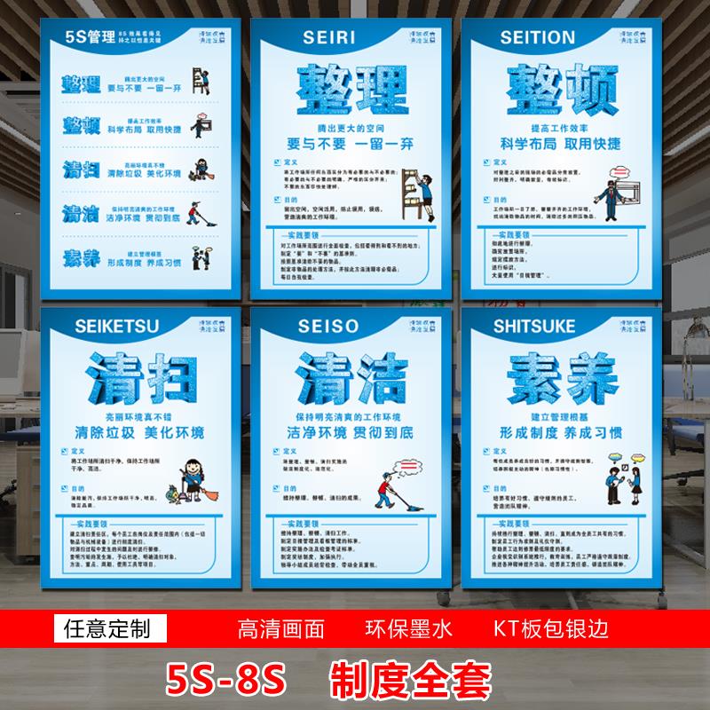 5S/6S/7S/8S/9S工厂生产标语现场质量管理宣传画企业文化海报车间办公室挂图整顿素养墙贴展板标识牌定制