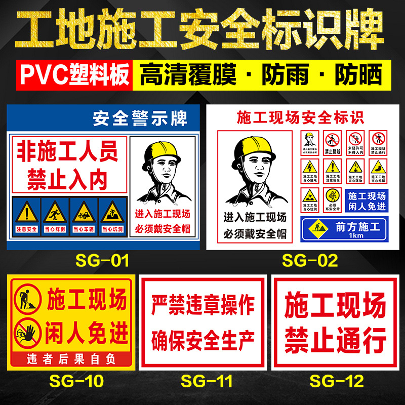 建筑工地工程施工消防安全标识牌警示牌标志牌文明施工现场指示牌 机械危险警告注意安全戴安全帽告知牌定制