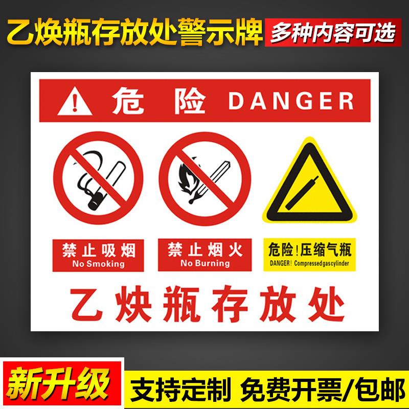 乙焕瓶存放处标识警示牌禁止吸烟严禁烟火闲人免进危险压缩气瓶安全操作管理宣传标语墙贴告示提示标示标志