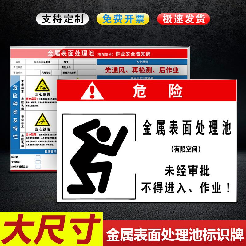 金属表面处理池标识牌有限空间危险种类及特性说明未经审批不得进入作业先通风在检测当心窒息警示标示标志