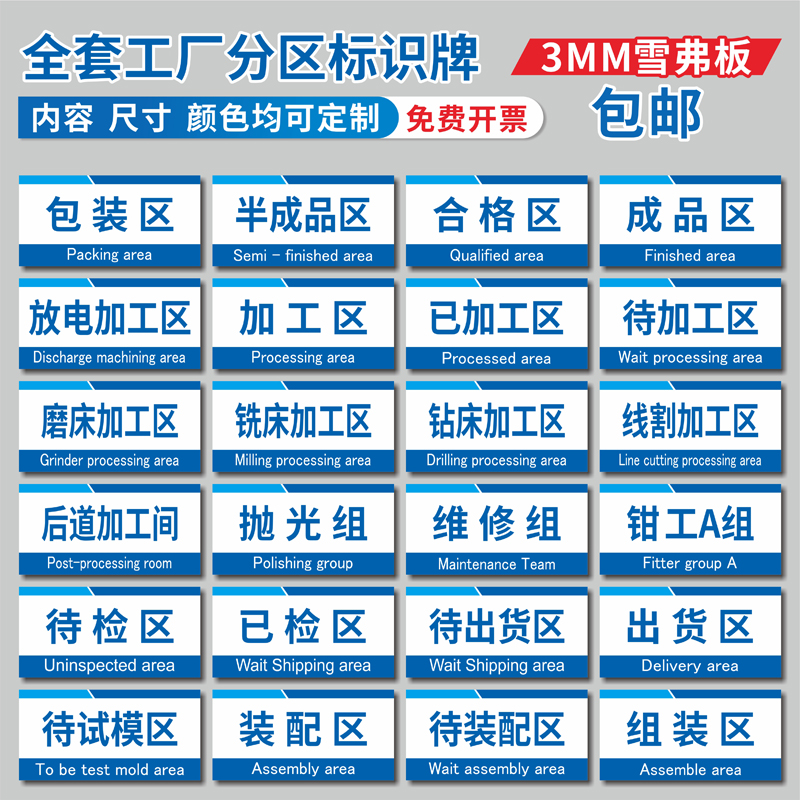 工厂生产车间区域划分标识牌科室库房仓库公司分区标示指示牌成品不良品合格区分区悬挂吊牌标牌标志牌可定制