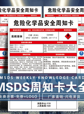 危险化学品安全周知卡 危险源MSDS告知牌标识牌 危化品安全技术说明书易燃有毒职业危害警示牌定制标志贴牌子