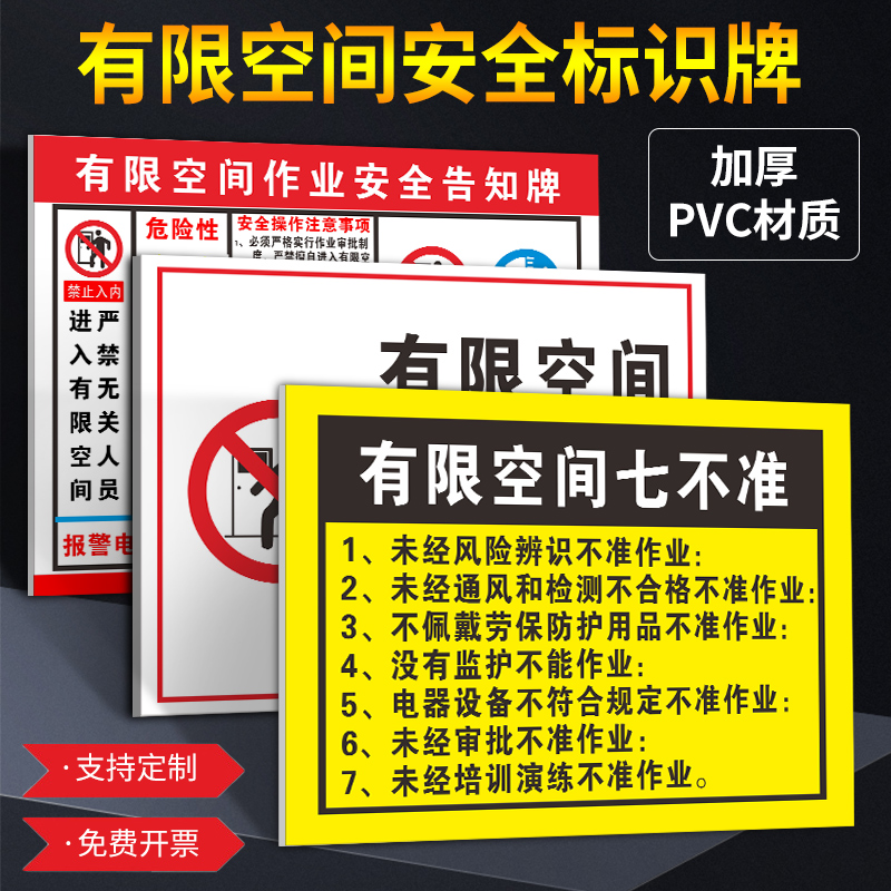 有限空间七不准标识牌受限空间安全告知警示牌作业设备救援标志重大安全风险点危险源危害施工电梯故障墙贴纸