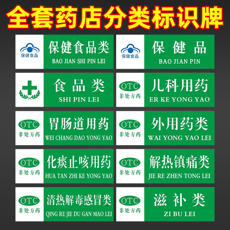 全套药品药店分类标识牌医院诊所药房区域贴纸标签贴保健品外用药类中儿科用药销售专柜指示标牌定制