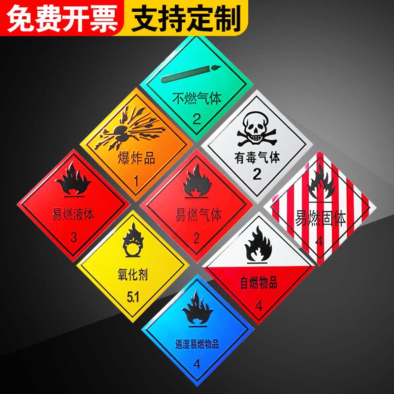 易燃废物标签爆炸品自燃物品易燃固体危废危险品标识牌工厂化学品化工厂警示剧毒品腐蚀品有毒有害气体液贴纸