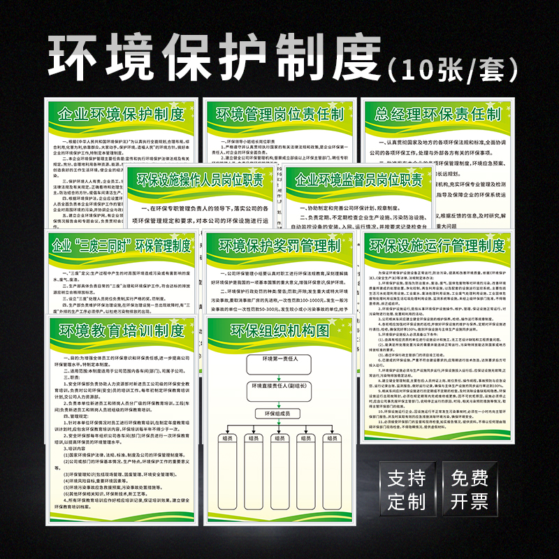 环境保护管理制度国家生态环保企业岗位责任制度牌组织架构图三废三同时监督员职责设施操作人员标识牌KT定制