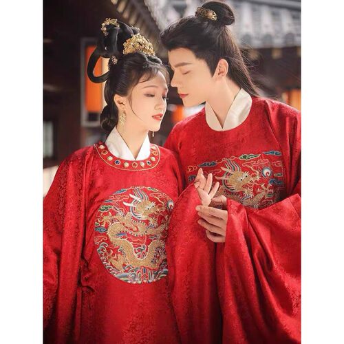 出租云河千色龙行绛气盘金绣圆领袍明制汉服新娘服敬酒服贵女补服