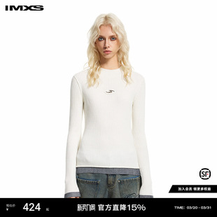 显瘦简约毛衣2025年新款 IMXS半高领假两件拼色正肩羊毛衫 撞色修身