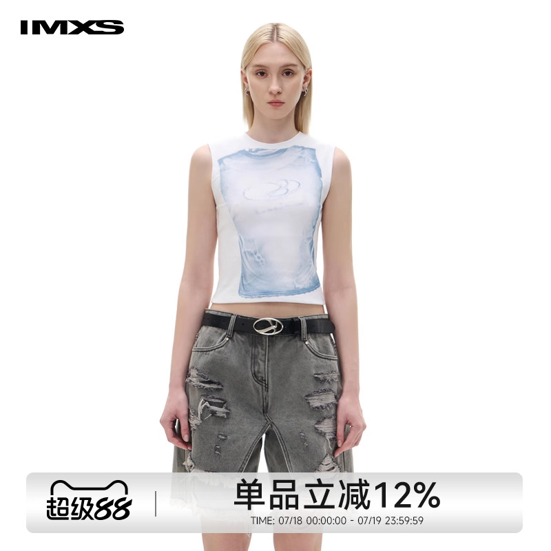 IMXS【Lingling同款】印花无袖背心小众设计感辣妹修身外穿上衣