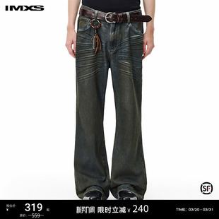 潮牌男女情侣裤 IMXS脏染猫须牛仔裤 复古直筒休闲显瘦裤 美式 子 秋季