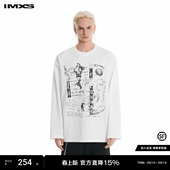 印花慵懒圆领白色男女长袖 IMXS美式 T恤2025年新款 田总同款