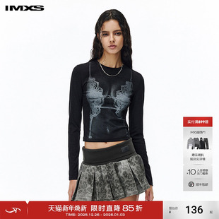 性感辣妹修身 IMXS平地起高楼 美式 印花正肩T恤女 显瘦上衣 bikini