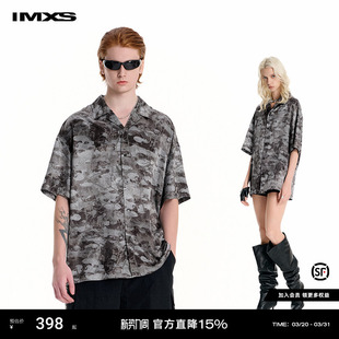 复古街头垂感落肩宽松情侣上衣2025年夏季 IMXS迷彩衬衫 男女同款
