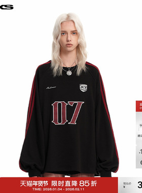 IMXS美式07复古印花撞色运动球衣T恤男女长袖卫衣早秋2025年春季