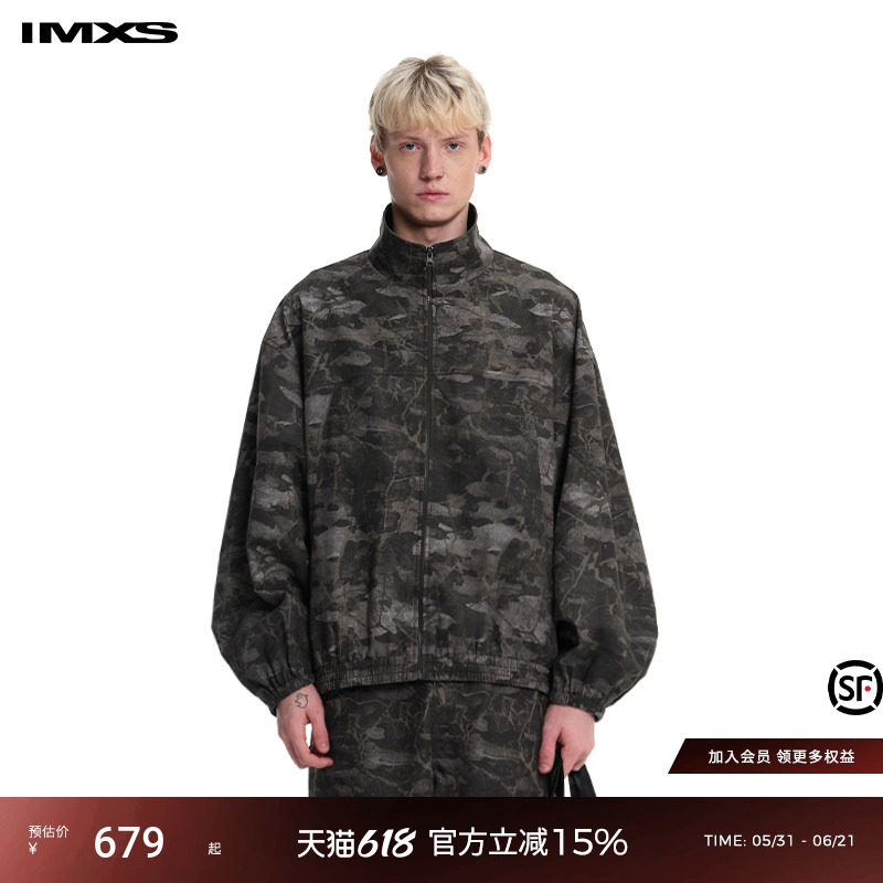 IMXS主题印花夹克迷彩美式复古宽松棉服百搭上衣外套2025年春季