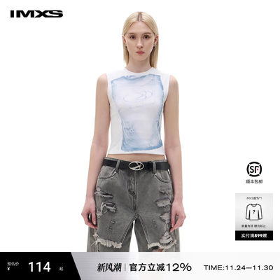IMXS【Lingling同款】印花无袖背心小众设计感辣妹修身外穿上衣