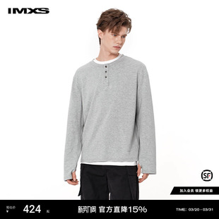 上衣男女 宽松卫衣圆领内搭打底衫 IMXS亨利领长袖 T恤重磅纯色长袖