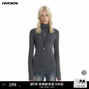 女2025年新款 IMXS镂空露背修身 毛衫 羊毛混纺高领针织衫 显瘦基础款