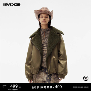 IMXS斜拉链空军夹克黑色秋冬新款 复古毛毛外套 大翻领美式