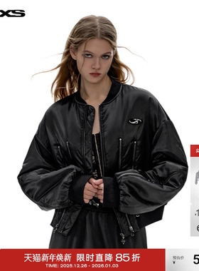 IMXS光泽感多拉链休闲棉服美式复古棒球服外套女灰色飞行夹克