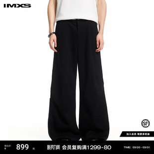 长裤 阔腿宽松休闲裤 春夏 腿堆叠层次垂感西裤 IMXS侧拉链可调节裤