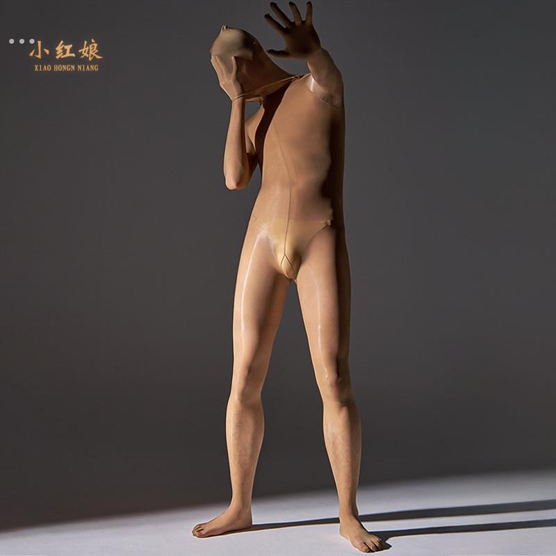 马油袜超薄连体衣男 油亮紧身防勾丝后脱五指黑丝全身衣