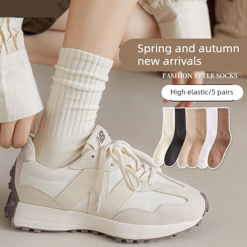 防臭袜子春秋袜子女士i百搭日系纯色秋冬中长筒运动条纹堆堆中筒