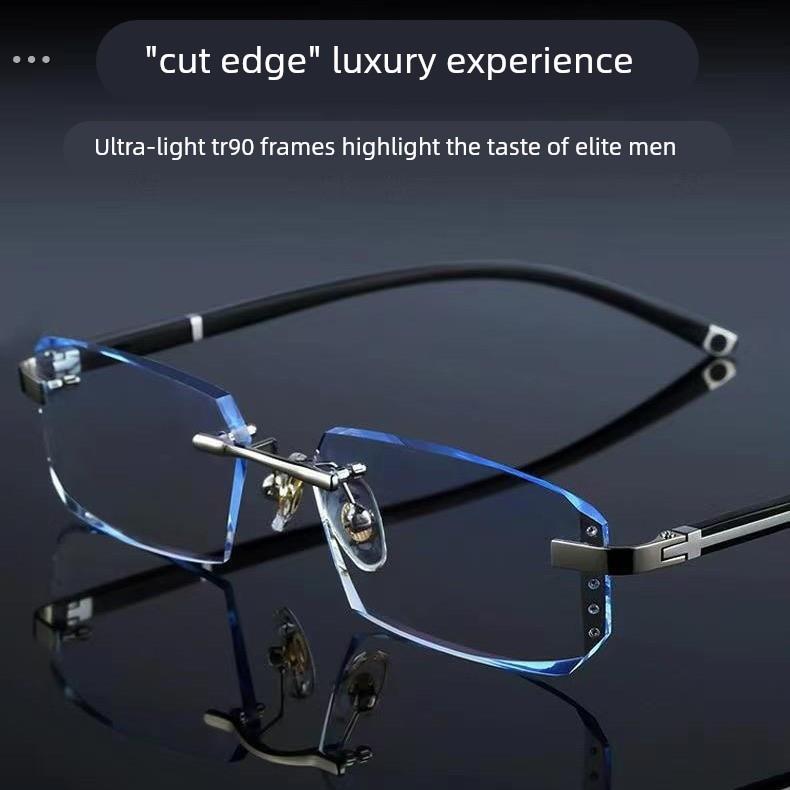 防蓝光辐射眼镜男上班电脑护目看手机钻石切边平光镜无框近视眼镜