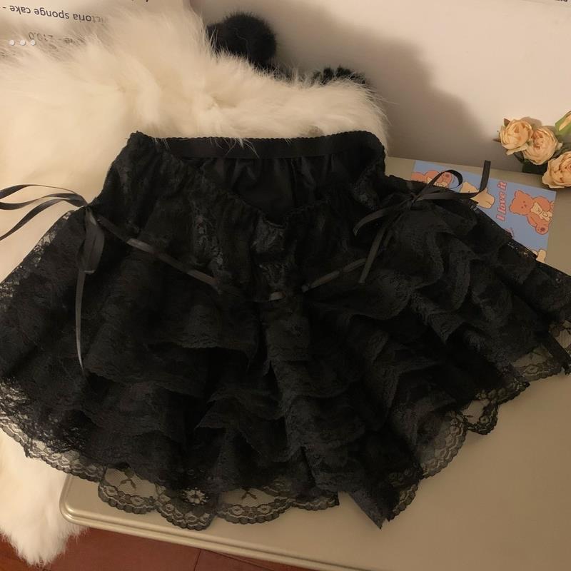 法式纯欲白色蕾丝半身裙女夏季短裙高腰性感纱裙蛋糕蓬蓬伞裙裙子