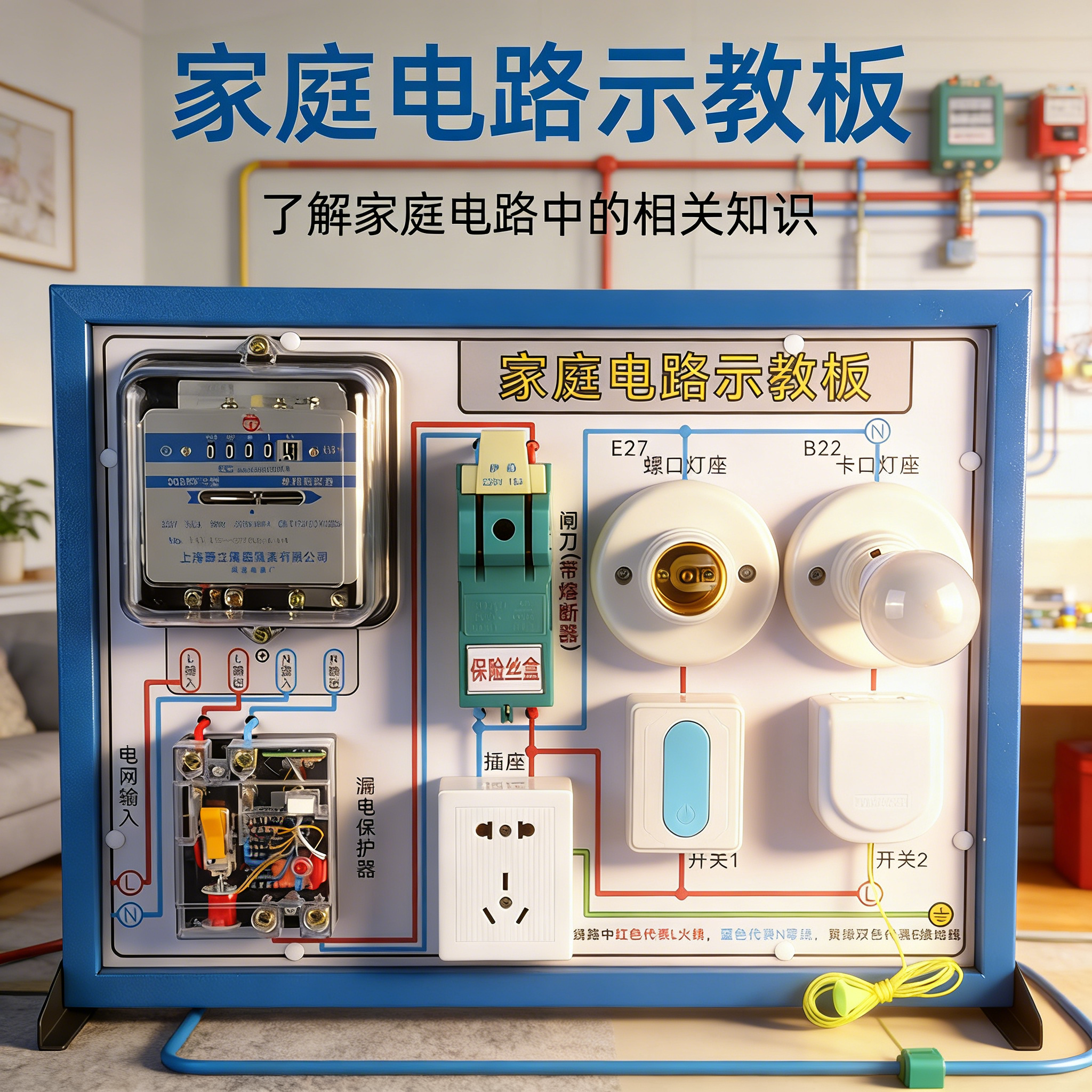 家庭照明电路演示板 带空气开关可接 220V 交流电中学物理电学实验教具电路照明线路示教板开关原理教学仪器,文具电教/文化用品/商务用品,教学仪器/实验器材,淘宝优惠券,粉丝福利购,淘宝优惠卷