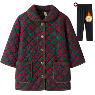 冬装老年加绒棉服七分袖保暖外套女妈妈新款2025中袖棉衣奶奶棉袄