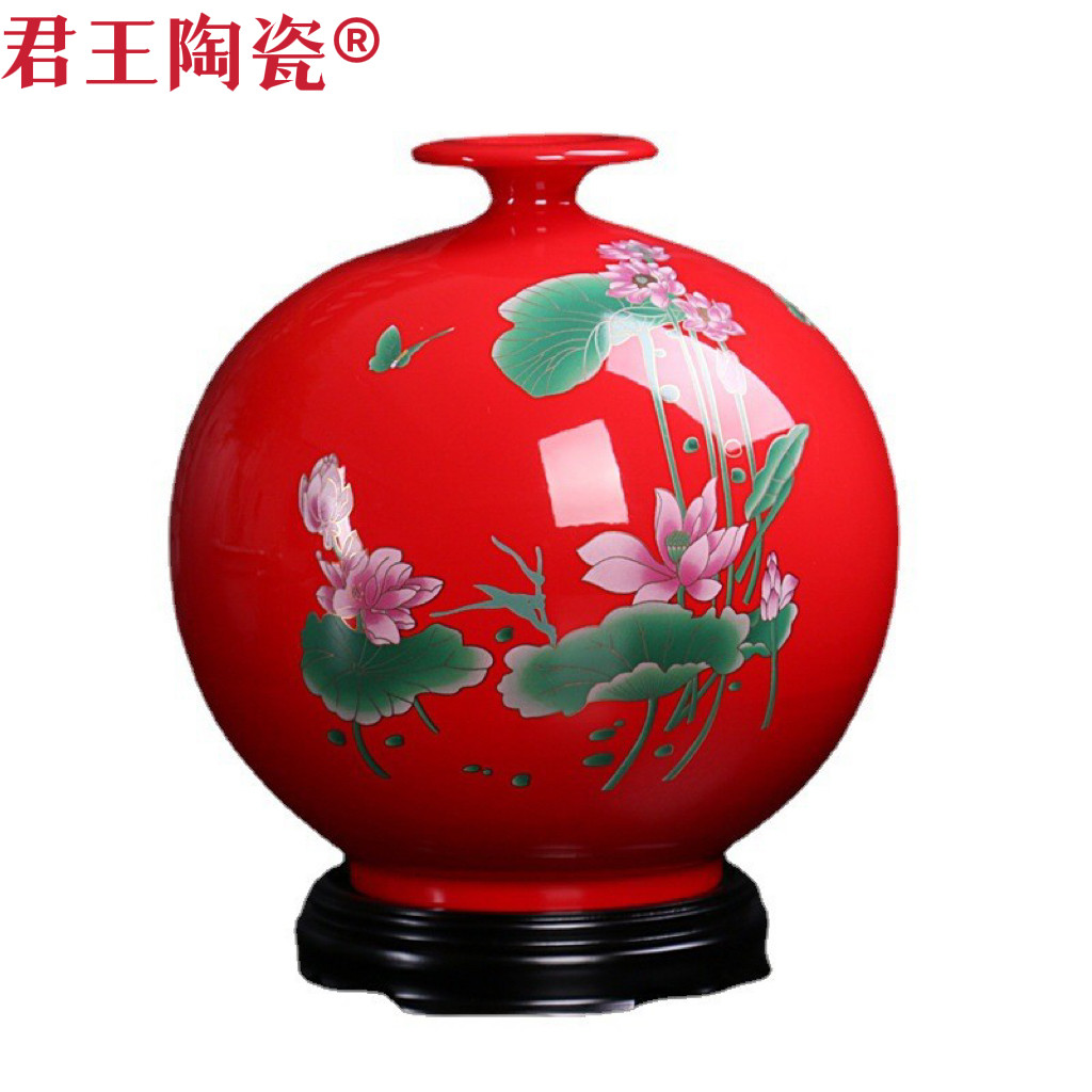 陶瓷珍藏版天地方圆花瓶富贵红礼品中国红瓷陶瓷工艺品摆件送礼