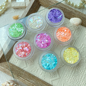 日本品牌LORRIE GEL幻彩亮片波点美甲饰品指甲贴六边形马卡龙贴片