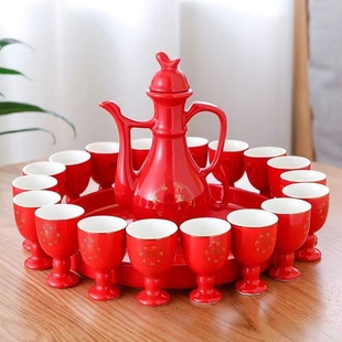 中式复古酒杯家用结婚交杯敬酒杯小小号一对陶瓷仿古高脚酒杯