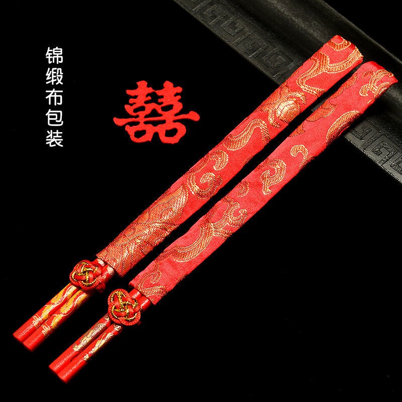 复古中式结婚红色筷子龙凤喜筷图片