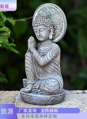 禅意佛像摆件跨境东南亚树脂装饰寺庙客厅装饰品太阳能灯佛像摆件